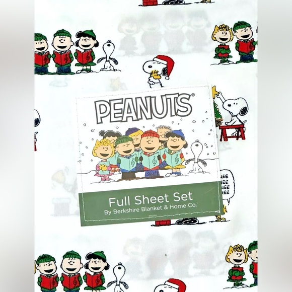 Berkshire Peanuts Snoopy Woodstock Sally Linus Christmas Caroling Full Sheet Set - Picture 2 of 6